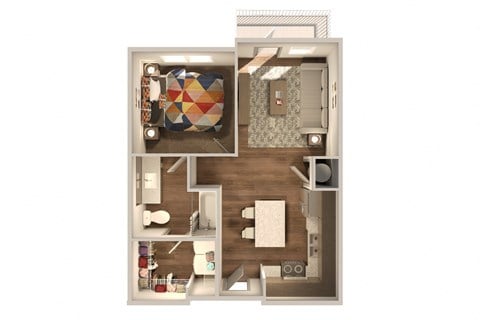 Floor plan for 1 bed, 1 bath, 666 sqft